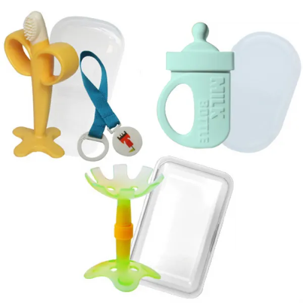 심통-퍼펙션 치발기3종(퍼펙션바나나치발기셋트+심통젖병치발기+플라워입술치발기) 치발기, 퍼펙션바나나치발기셋트+심통젖병치발기(민트)+플라워입술치발기/그린(케이스)