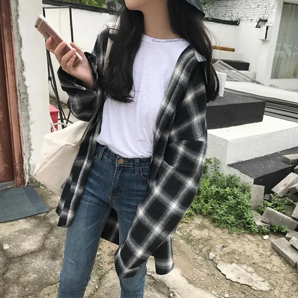 빅피플 루즈핏 긴팔 코트 Sa2745 셔츠 체크 이너 빅사이즈