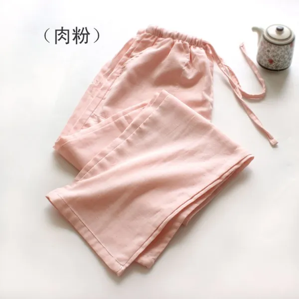 남자팬티 봄가을 커플 이층 거즈 가구 팬츠 여성순면 하이웨스트 홈웨어 긴바지 남성수면바지 심플