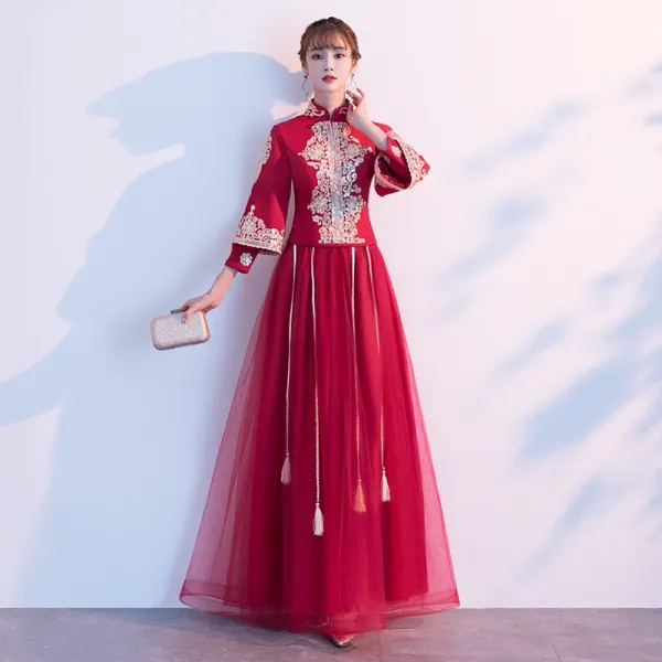멀티종합기획 중국식 수화 권주복 신부 겨울 가을 계절 와인레드 색깔 리폼 가리다 배태 출 시렁 드레스