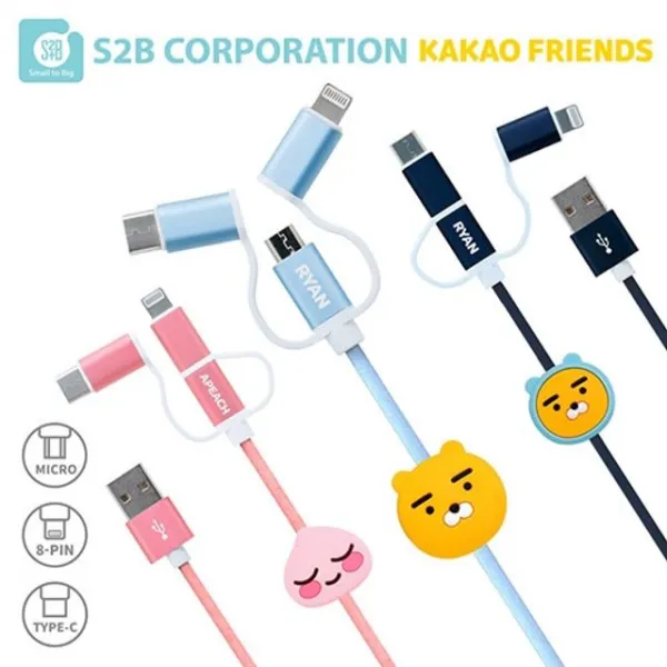 CP카카오프렌즈)3IN1 쇼트케이블(어피치) 문구용품 사무용품 USB충전기 충전기USB 젠더CW55D6EF