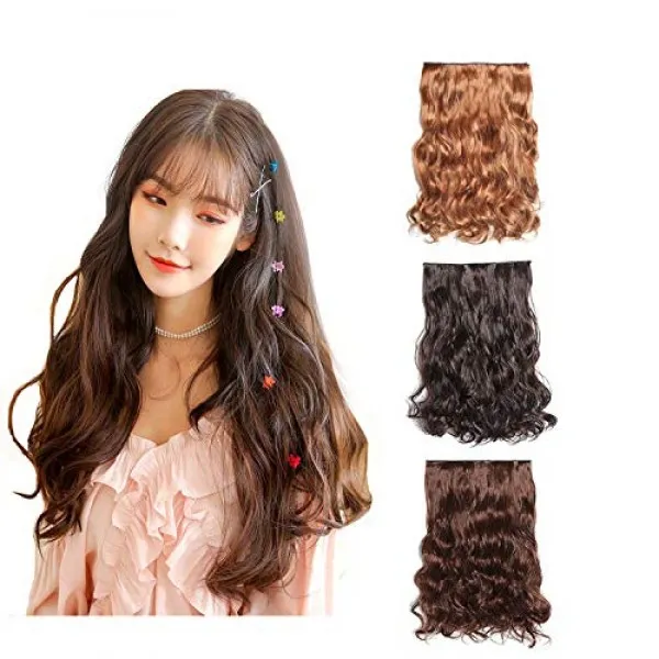 가발 에쿠 Minoli 목덜미 가발 롱 [전용 브러시] 칼 메가 볼륨 원터치 점화 머리 반 가발 내열 고정 용 클립을 붙여 60cm 초코 브라운