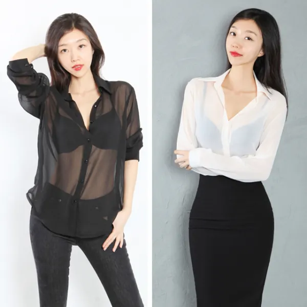 본인뉴욕 여리여리한 시스루 블라우스 홀복 클럽 쉬폰블라우스셔츠탑