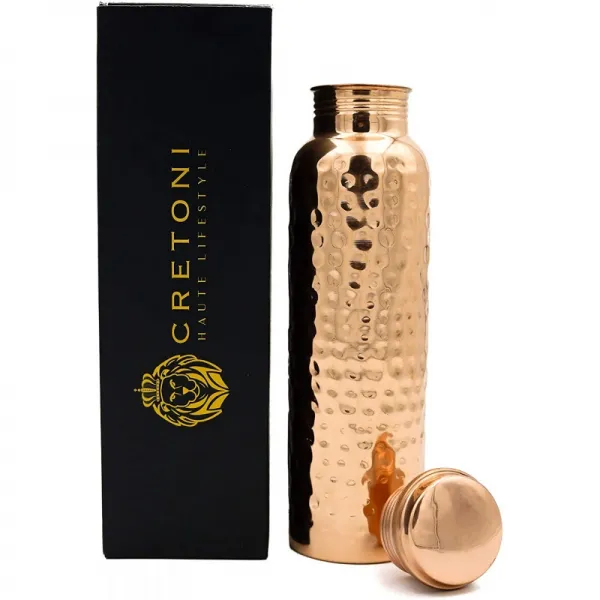 Cretoni Copperlin Pure Copper 물병 : 광택있는 해머 드 겉보기 누출 방지 디자인 : 스포츠 피트니스 요가 자연 건강 혜택, 단일옵션