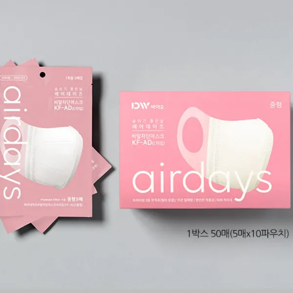 에어데이즈 KF-AD 프라임 비말차단 마스크 C형 1박스 여름마스크 호흡이편한 귀안아픈 탄력이어밴드 화이트 마스크, KF-AD  C형 중형100매입