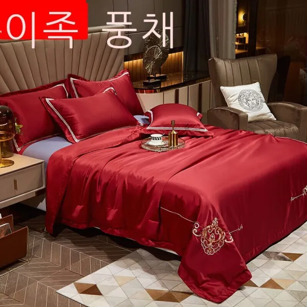 이인풍 여름이불 순색 심플한 북유럽풍 여름이불 물세탁 얼음자수 에어컨 이불 싱글.m. 미샤 얇은 이불 가정용 판다 연근 *cm 단하 이불, 연지색