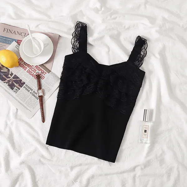 심쿵 심쿵마켓 세련된 레이스 튜브톱 니트 나시탑