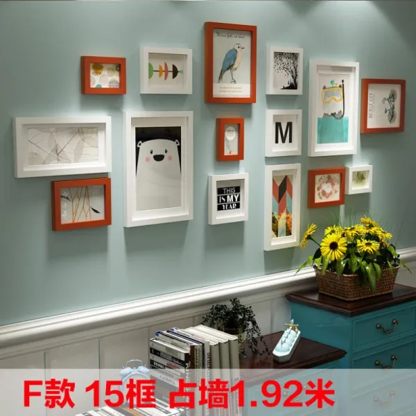 원목액자 실목 사진벽 모던심플 사진 벽조합 배경벽 가구 사진액자 인테리어 벽걸이 창의적 C05 F타입월넛 백양색 마음을 보내 