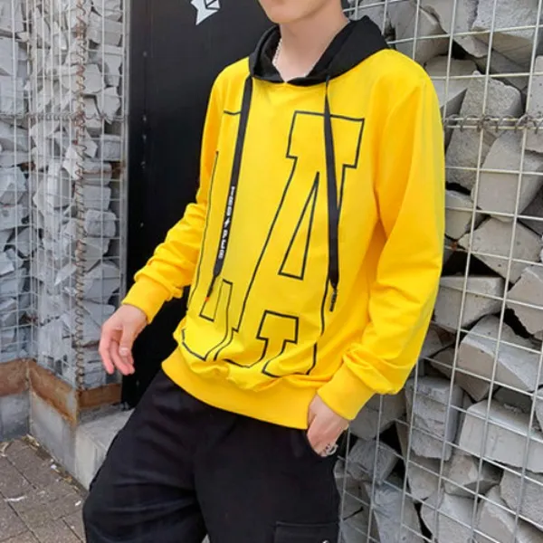 가바바 남성 후드티 빅한 La 프린팅으로 꾸민 루즈핏 긴팔 티셔츠 G38817