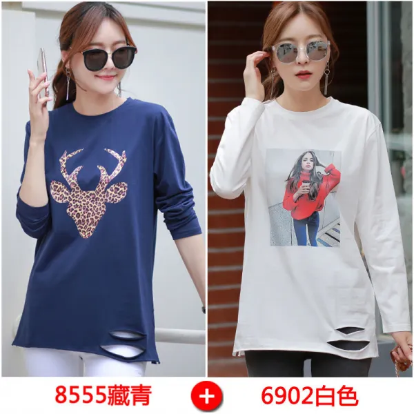 Shishangjf 라운드넥 티셔츠 긴소매 44873417