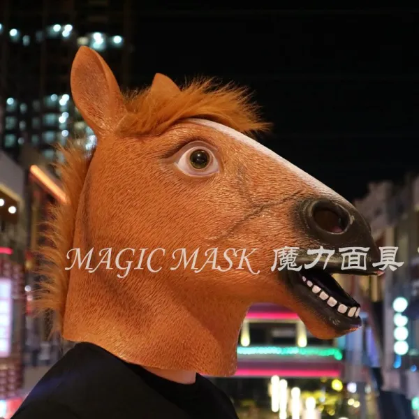 가면 할로윈데이 우마왕 귀신의날 공포 소머리 말머리 애니멀 두건 술집바 년말파티 공연, T07-뉴타입 갈색 말