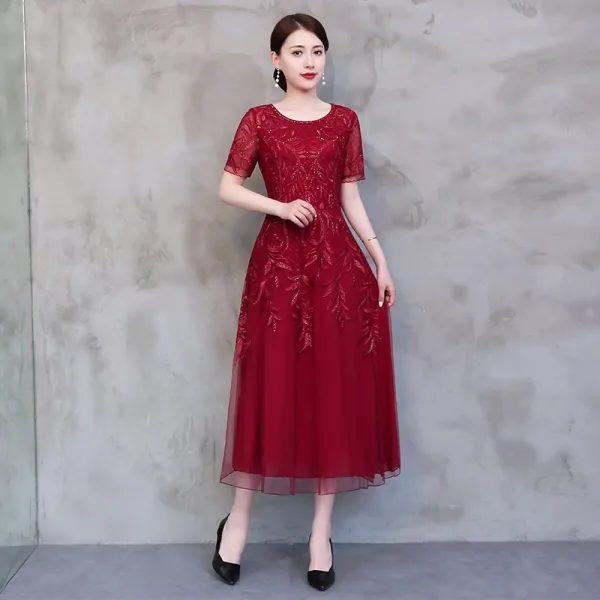자수원피스 여름옷 레드 결혼잔치 원피스 엄마 경사시어머니 참가 결혼식 유럽풍 일상 개량 결혼축하 예복