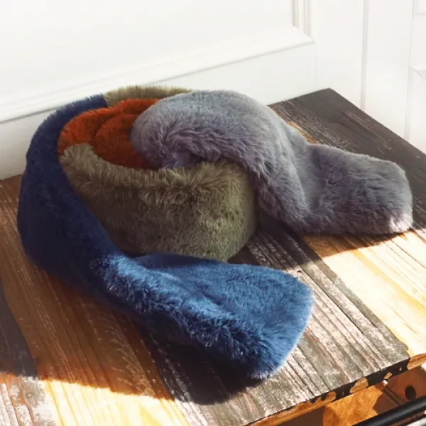  바보사랑 도톰 배색 에코퍼 롱 머플러