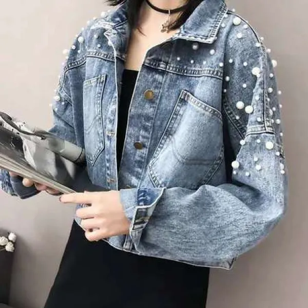 여성 데님 청자켓 자수청자켓 리본 청자켓