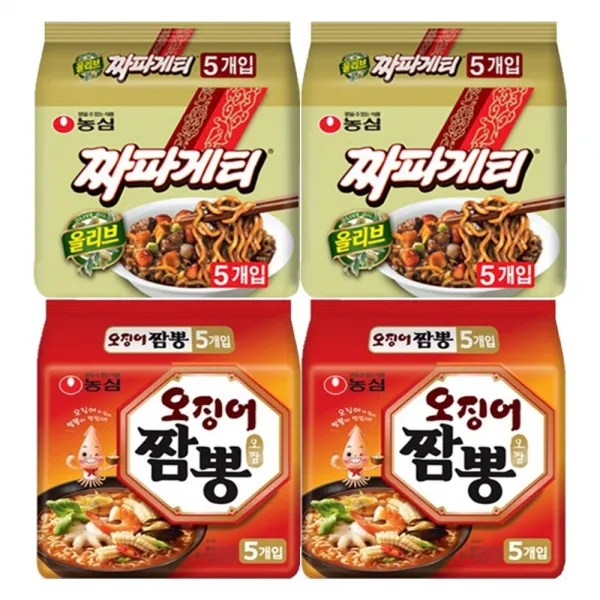 농심 멀티팩 라면 오징어짬뽕2+짜파게티2 (4팩) 사탕 증정 (상세설명참조), 1set