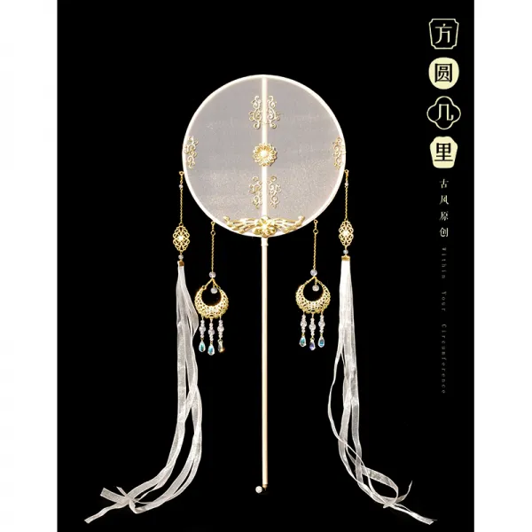부채 고풍 둥글 궁전 태슬 브론징 럭셔리 완제품 자체디자인 긴자루 한나라의복 diy재료가방, T06-꿈결 같다 완제품, 기본