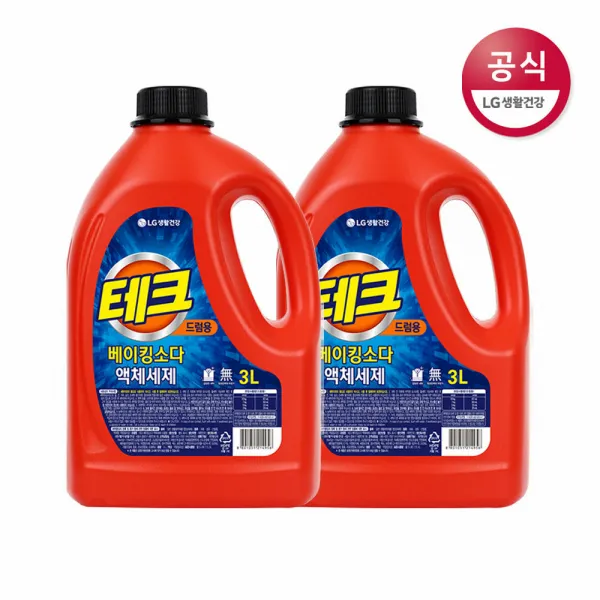 [신세계TV쇼핑]LG생활건강 테크 베이킹소다 액체세제 드럼 용기 3L x2개, 베이킹소다 액체세제 드럼용기3Lx2개, 1