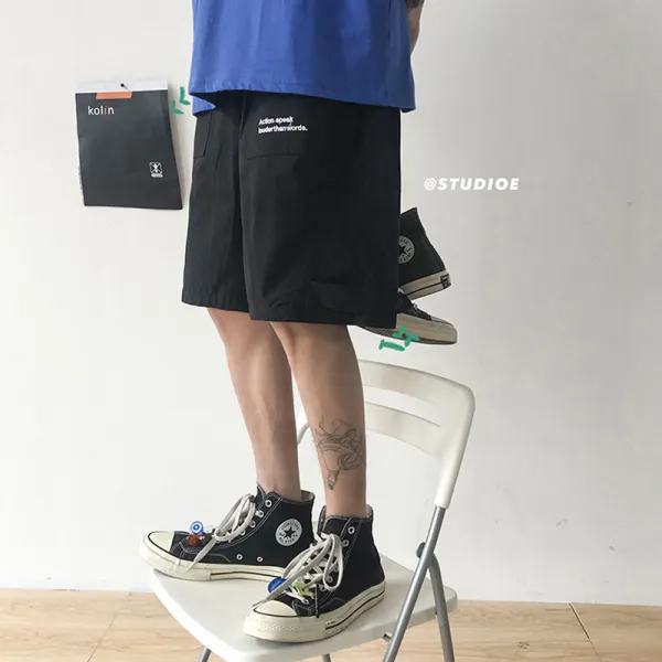 심쿵 심쿵패션 남자반바지 레터링 캐주얼 루즈핏 반바지