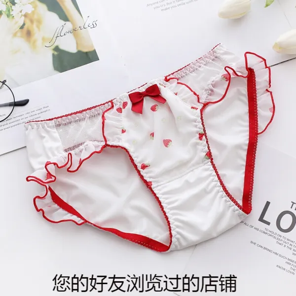 전음망 홍조표 귀엽고 통통한 다음날 리본 묶음 소녀 딸기 프린트 망사 묶음 저고도 삼각형 팬티 화이트 프릴 M, 단일상품