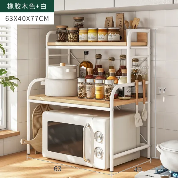 주방 전자레인지 선반 선반 위 양념 선반 가정용 오븐 멀티 수납 선반 다층 수납 선반 메인 이미지 러버 우드 63x40x77cm