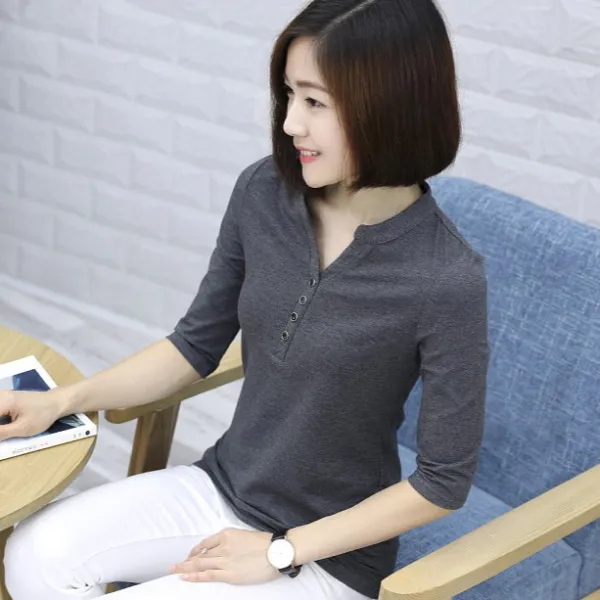사생결단 여성 여자 캐주얼 미씨 중년 V넥 티셔츠 YK-257