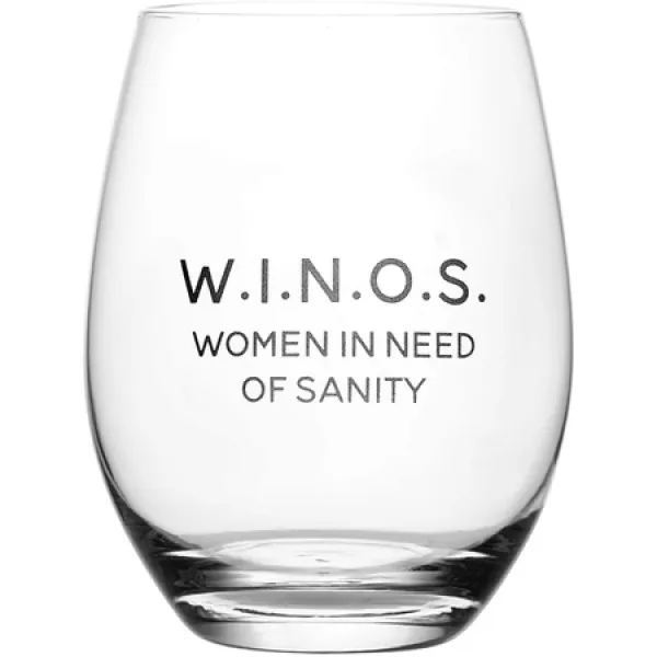 W.I.N.O.S. 정신 건강이 필요한 여성 Lushy Wino의 귀엽고 참신한 에칭 와인 잔-재미 있고 에칭 된 말이, 상세 설명 참조0, 상세 설명 참조0