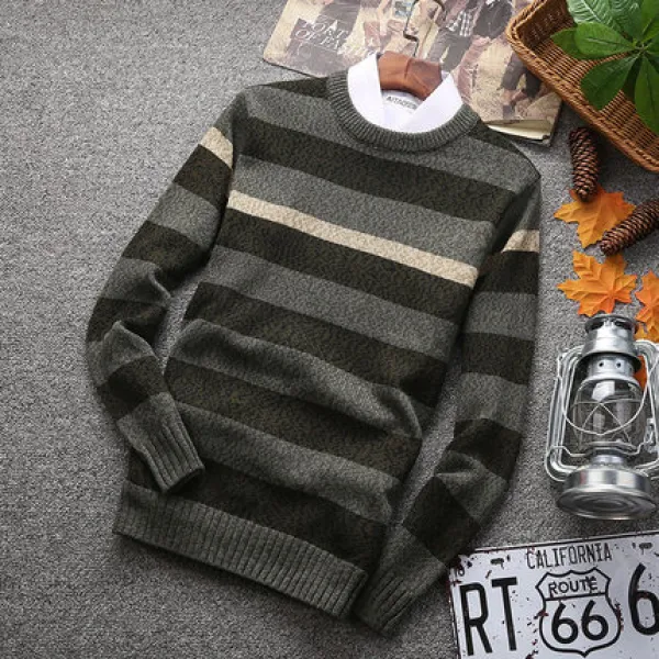  에이아이쇼퍼 남성 라운드 줄무늬 니트 스웨터 211