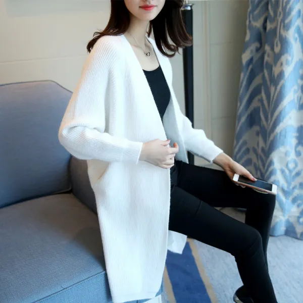 Zoneshop 여성 가디건 니트 루즈핏 브이넥 롱 간절기 빅사이즈x6