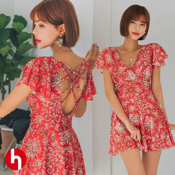 헤링본 원피스 비키니 수영복 미니원피스 프릴 비치웨어 바캉스룩 C739