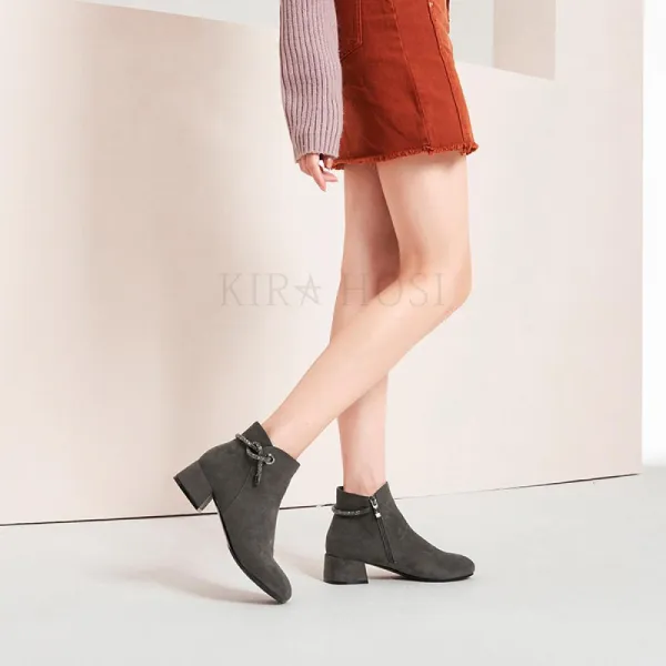 kirahosi 모던 여성 스웨이드 앵클 부츠 통굽 삭스힐 55호+덧신증정 AF03p2ui