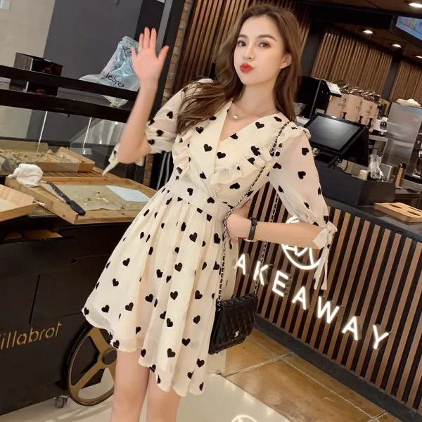 패션이루 브이넥 프릴 원피스 쉬폰 미니 하객룩 캐주얼 여성