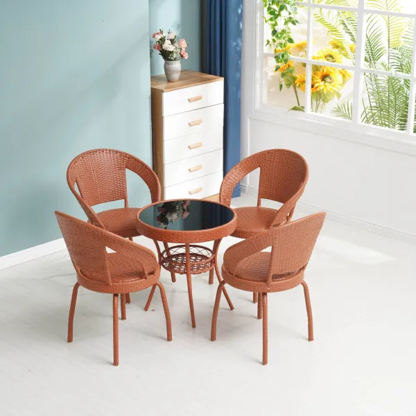 의자 세트 베란다 티 테이블 미니 카페 발코니 야외 마당 등받이, [구탄 황] 4 개의 의자 및 1 개의 테이블 업그레이드 된 하중지지 + 회전 의자