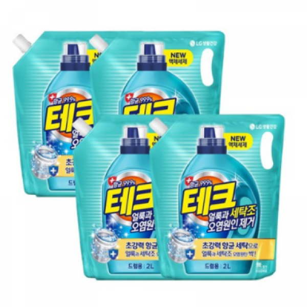 Lg생활건강 테크 얼룩과세탁조오염원인제거 액체세제 리필 드럼 2l X 2개 2l 40개