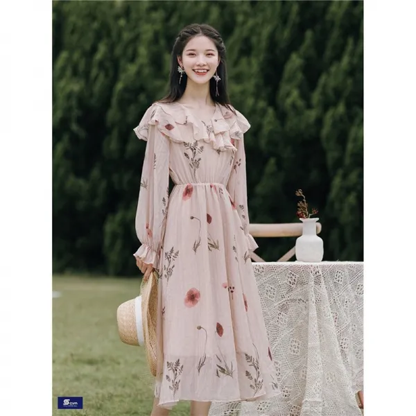 쇼핑하자 원피스 여성 예쁜데 편한 빅 패턴 롱 프릴원피스c18