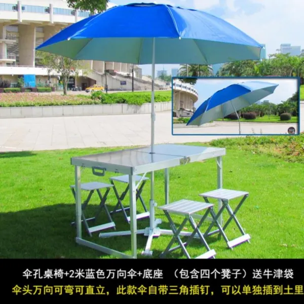 야외테이블 피크닉 심플 테이블아웃 접이식테이블과의자 이동 국다용도 휴대용 가정용 야외 자동차여행 밀크티가게, T22-우산구멍 테이블의자+2블루 프리방향 우산+받침대