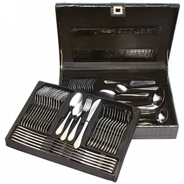Sterlingcraft 금 손질로 놓이는 무거운 계기 스테인리스 72pc 양식기 및 안주인, 단일옵션