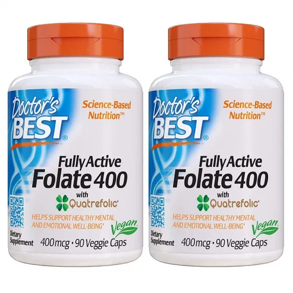 Doctor's Best 닥터즈베스트 4세대 활성형엽산 B9 Quatrefolic 400mcg 90캡슐(병당 3개월) 임신준비영양제, 1mg, 2병