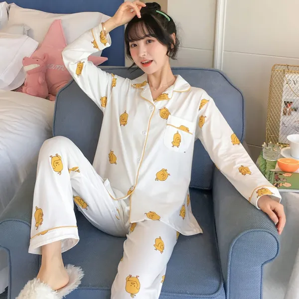 위파인더 순면긴팔잠옷 여성 네티즌 2종 세트 봄가을 스위트 오리 여름 홈웨어 여풍
