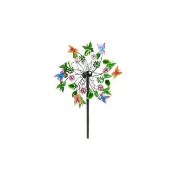 NMT 6 개의 밝은 나비 꽃 및 잎을 가진 이중 독립적 인 회전 회 전자를 가진 바람 날씨 70 인치 키 큰 화려한 금속 바람 회 전자 - P051008667SKW97, 기본