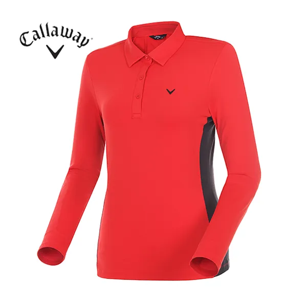 [캘러웨이]여성 초경량 배색 카라 티셔츠 CWTYG5151-500, RED