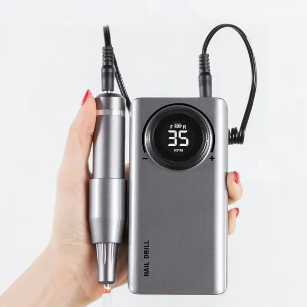 네일 드릴 머신 전기 네일 관리기 젤네일 제거 셀프 손톱케어 0-35000rpm 속도 조절 보조배터리 USB충전식, 그레이