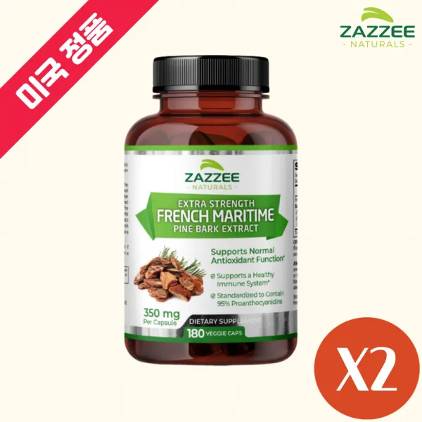 Zazzee 피크노제놀 프랑스 해안송 소나무 껍질 추출물 350mg 180캡슐 대용량 고농축 고함량 미국직구, 2개