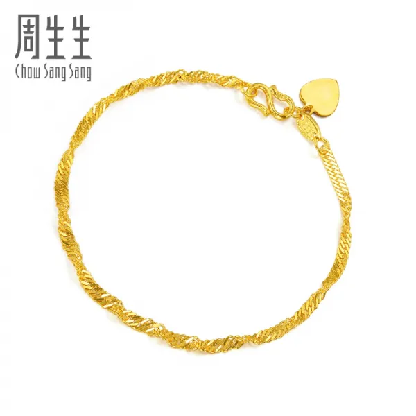 주성 CHOW SANG SANG 황금 족금 옆에 물결무늬 팔찌 09240B 17cm 3.4g, 단일상품
