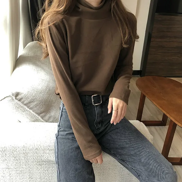 마이드림 여성 가을 겨울 벨벳 따뜻한 골지 레이어드 하이넥 목티 데일리 기본티 터틀넥 슬림 폴라티 10 Y