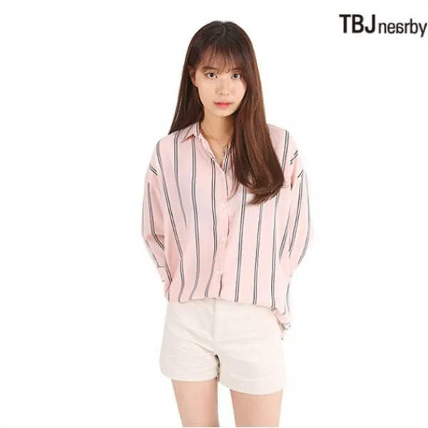TBJ 티비제이-초특가전-[최초 30% 판매] 여성 7부 폴리 스트라이프 셔츠 여자 여름 남방 블라우스 [잔여수량 초특가할인