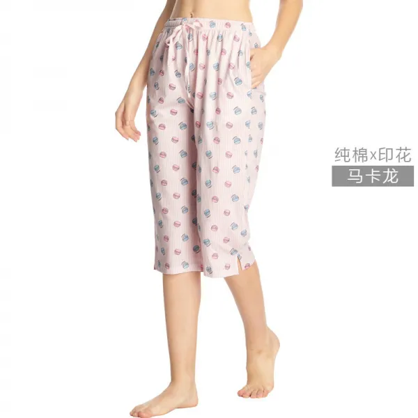 파자마 threegun봄여름 잠옷바지 여성롱 프린팅 순면 홈웨어바지 에어컨 바지루즈핏 오버사이즈