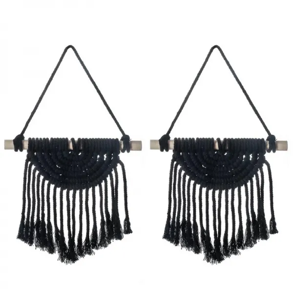 2 PCS 블랙 짠 Macrame 만다라 태피스 트리 미학 보헤미아 홈 장식 교수형 벽 태피스 트리 룸 벽 장식 침실, 하나, 검정