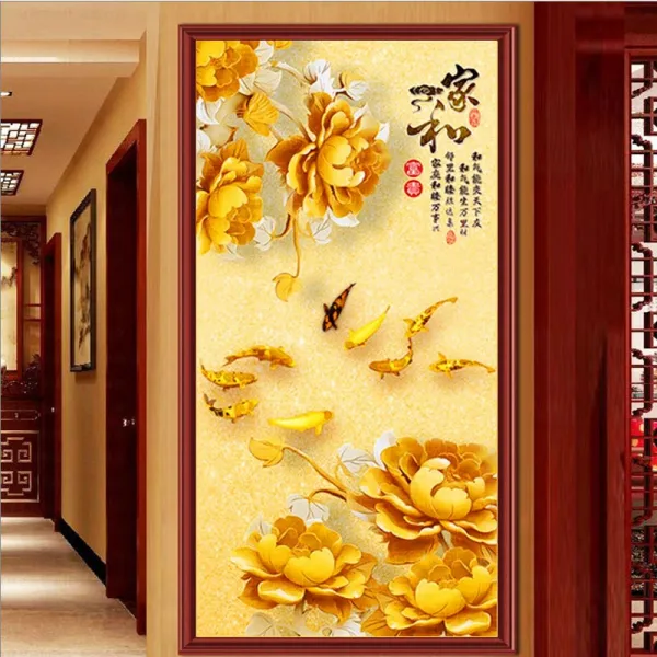 가온나래 황금모란 황금구어도 대형보석십자수 집에서취미, 50x90cm