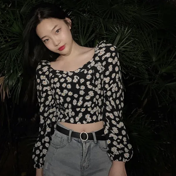 위파인더 봄 신상품 사랑의 불시 데이지양기 쇼트 프렌치 빈티지 초선방 넥 플라워 셔츠 여