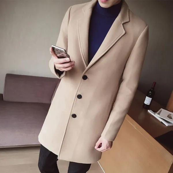 남자코트 가을겨울용 모직 코트 남성하프코트 모직물 자켓 바람막이옷 젊은느낌 긴팔 옷 C02 카키